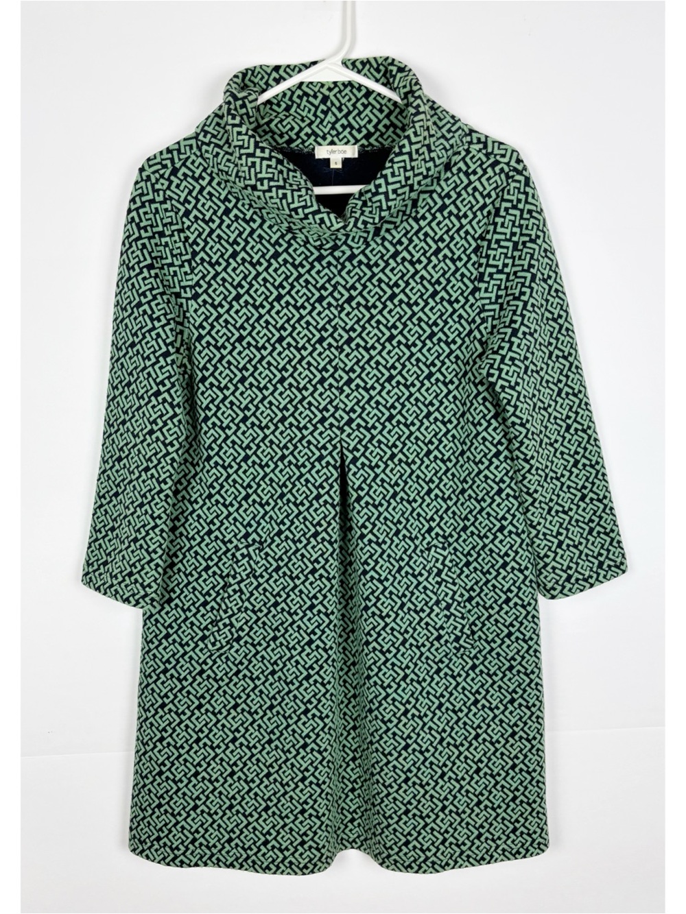 Tyler Boe Kim Cowl Neck Shift Dress Green Small Geometric Pockets Mod Retro - Picture 7 of 7